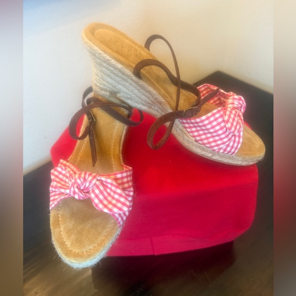 J.CREW TROPEZ ESPADRILLES SANDALS IN LIGHT RASPBERRY Gingham  never worn size 8 - Picture 4 of 9